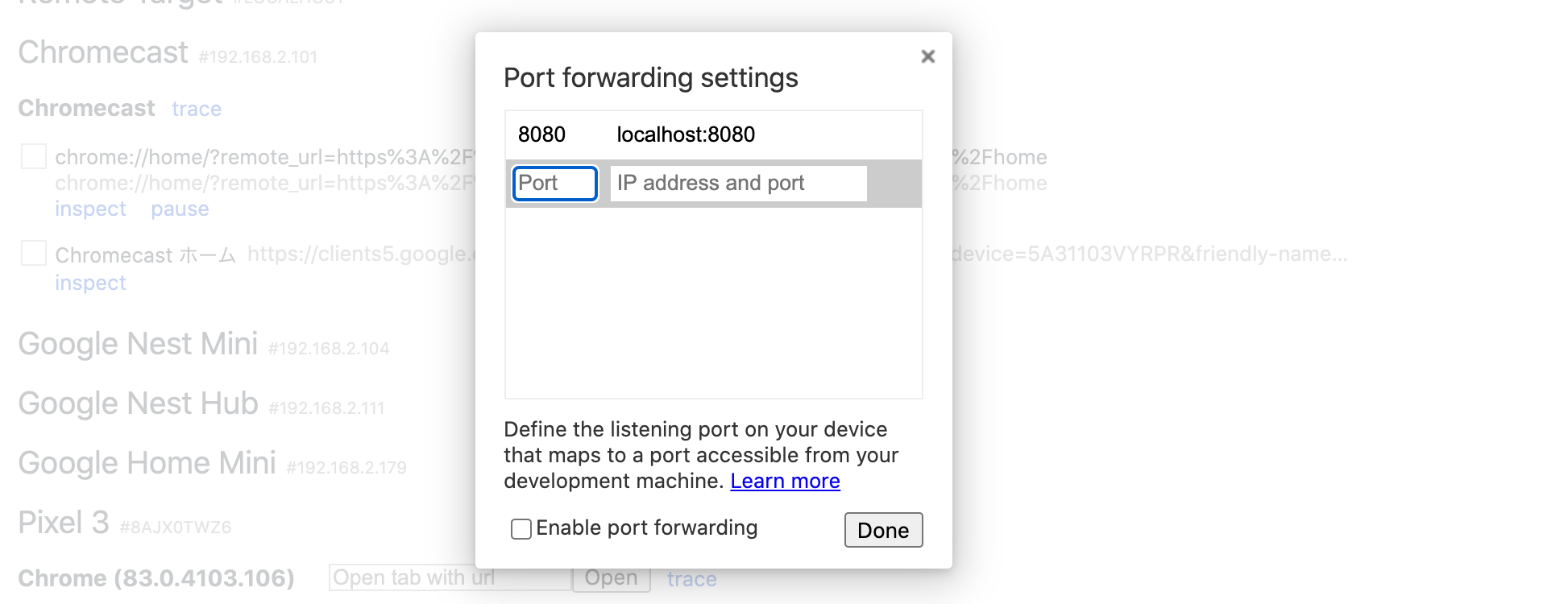 set port for chrome in mac